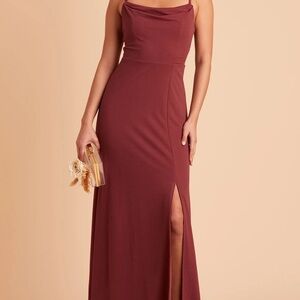 Birdy Grey Elegant Burgundy Evening Gown in Ash Crepe - Rosewood. Medium.